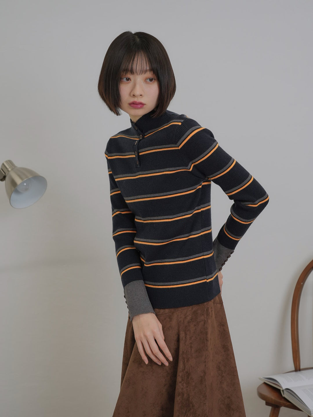 border rib knit  top