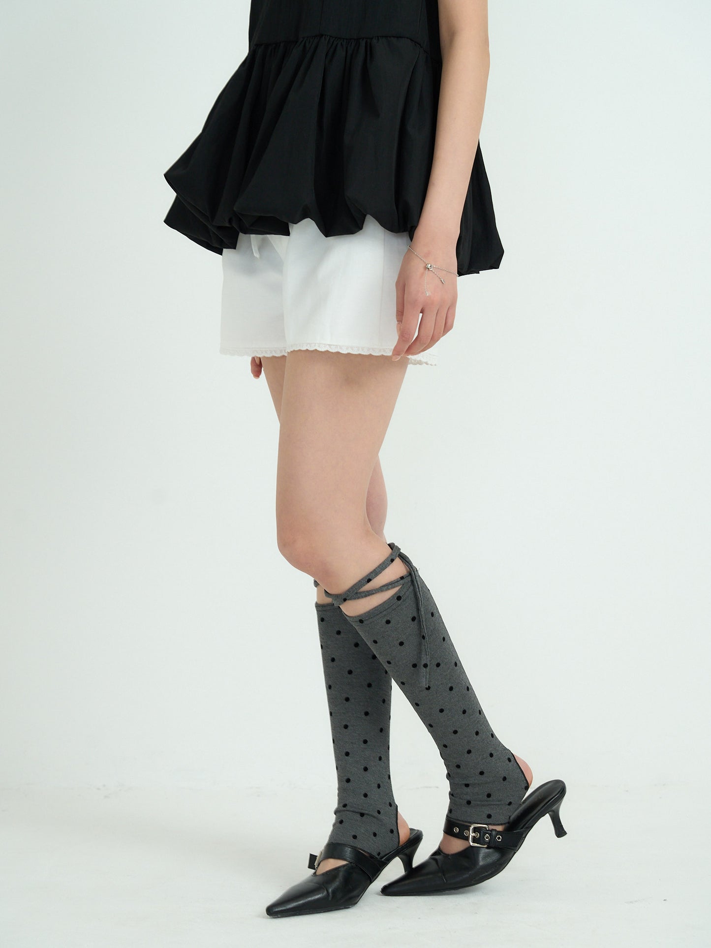 polka dot lace-up leg warmers