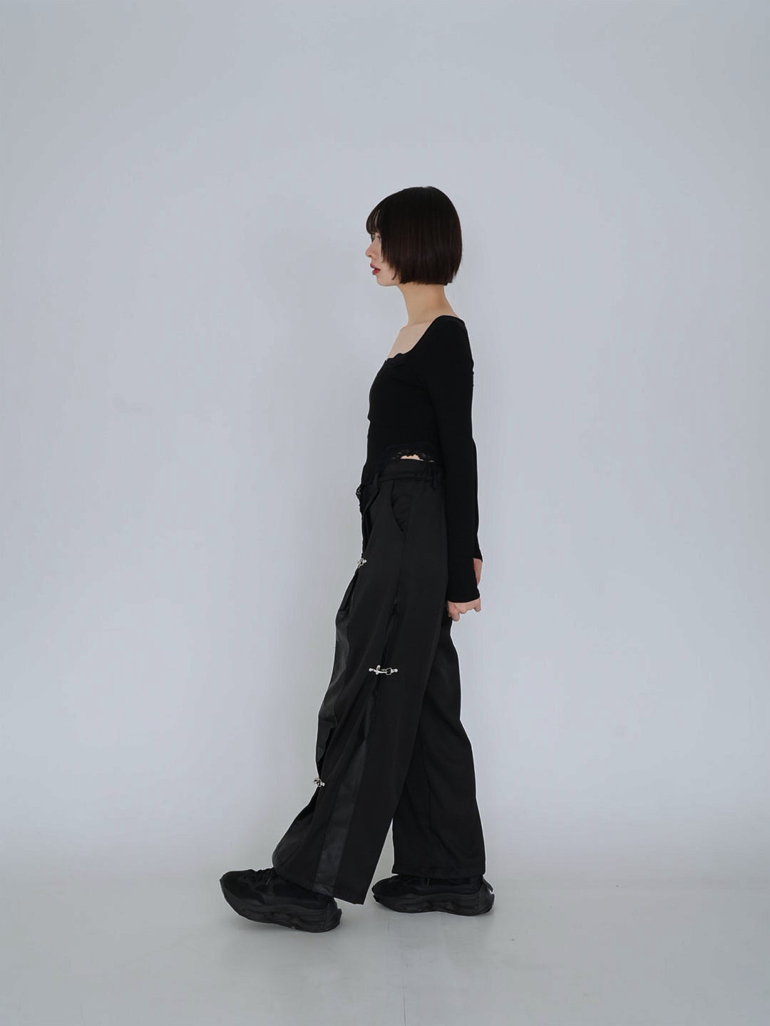 double material pin pants