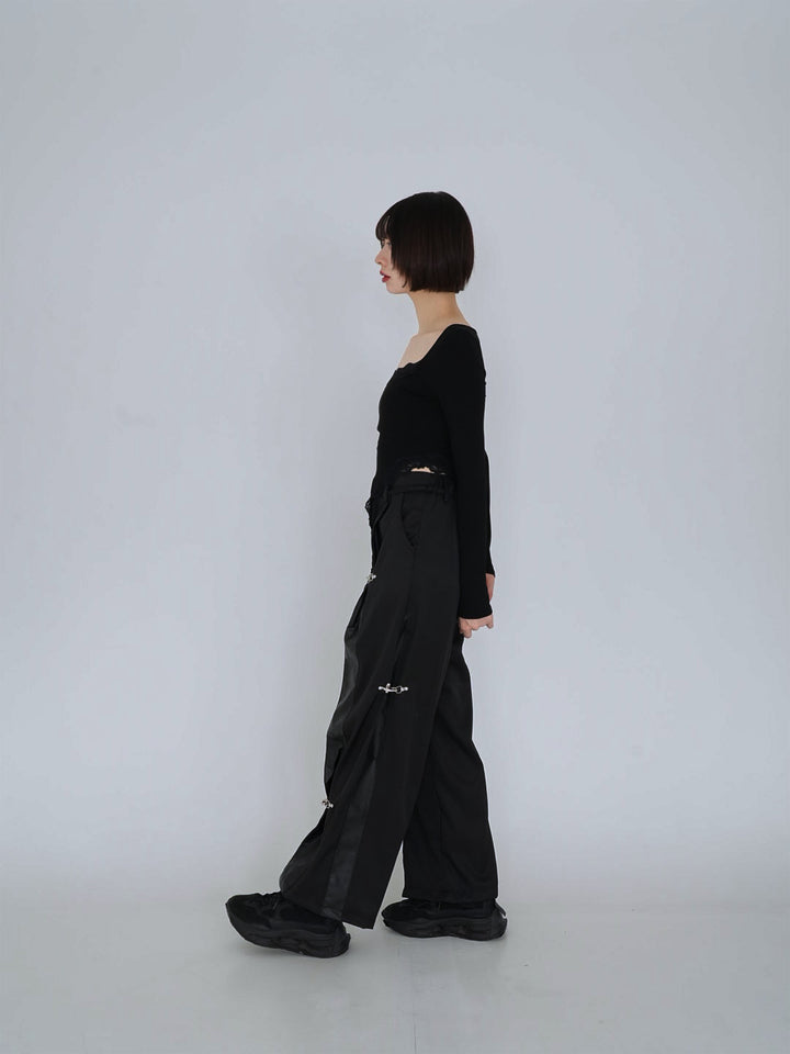 double material pin pants