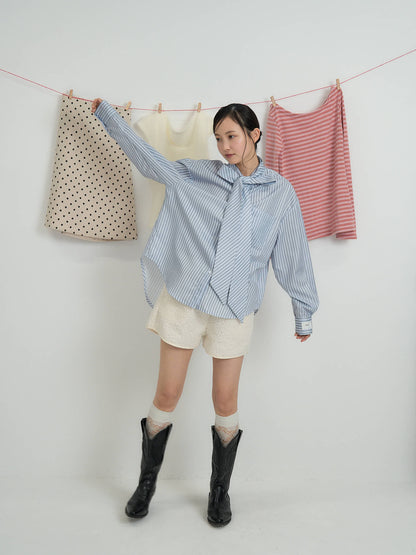 blue stripe bow tie blouse