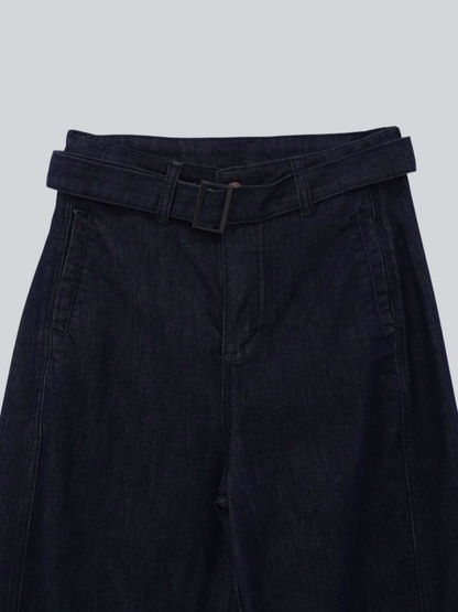 belted high waist denim pants
