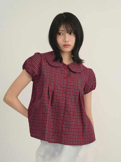 doll collar plaid blouse
