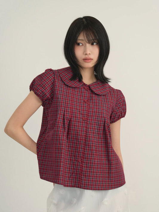 doll collar plaid blouse