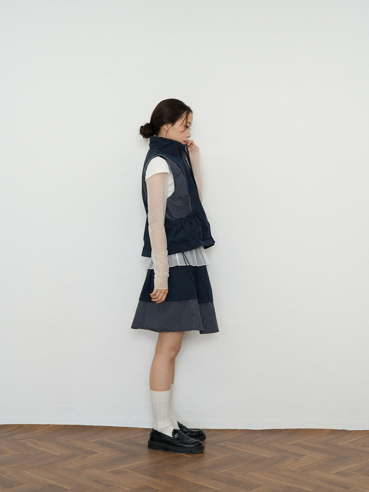 check vest & skirt set