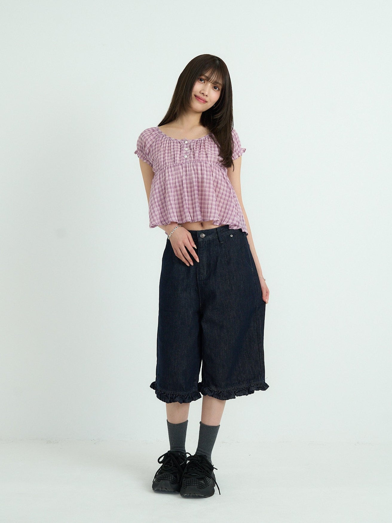 フリル ワイドデニムパンツ 大人カジュアル レディース Uenui