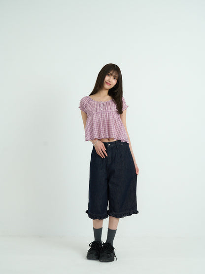 frill hem wide denim pants