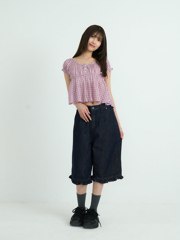 フリル ワイドデニムパンツ 大人カジュアル レディース Uenui