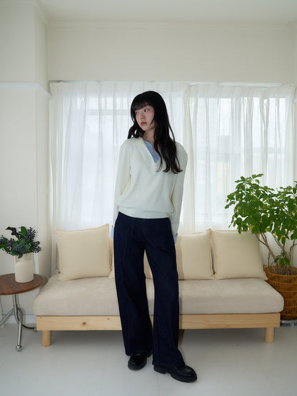 belted high waist denim pants