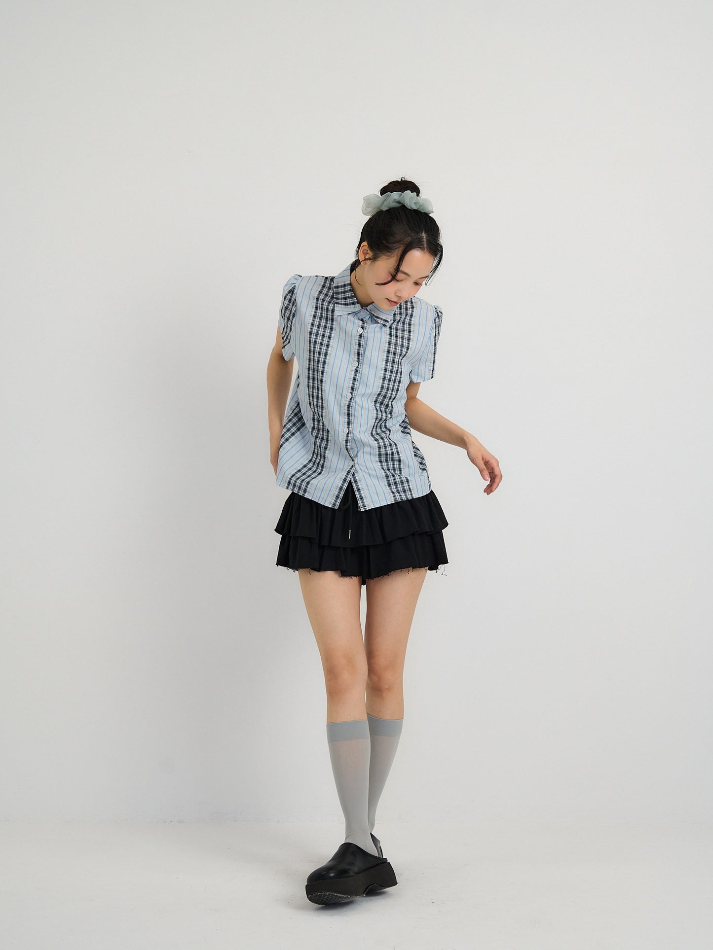 mixed stripe plaid shirt
