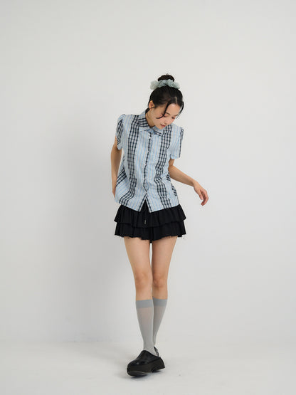mixed stripe plaid shirt