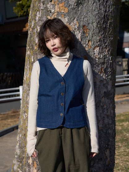 denim button casual vest