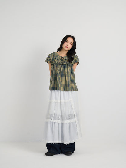 check frill collar blouse