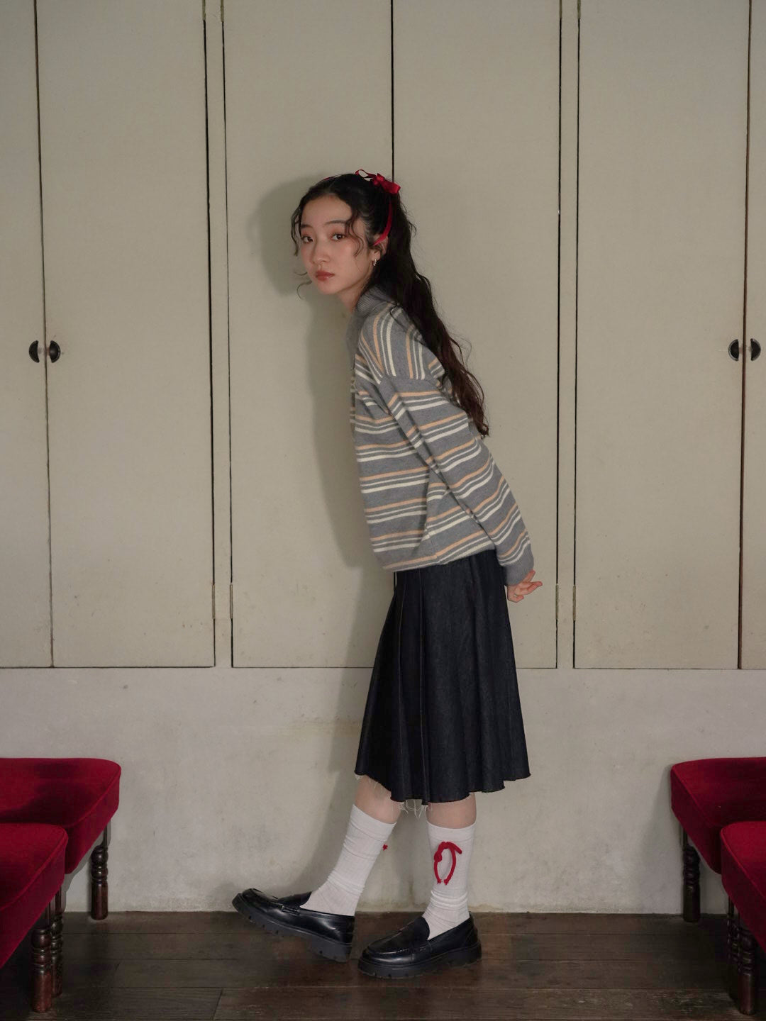 retro stripe collar knit