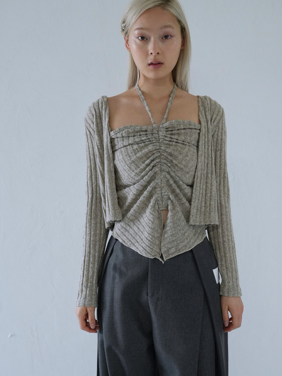 【 10月上旬発送予定 】ribbed ruched cami & cardigan set