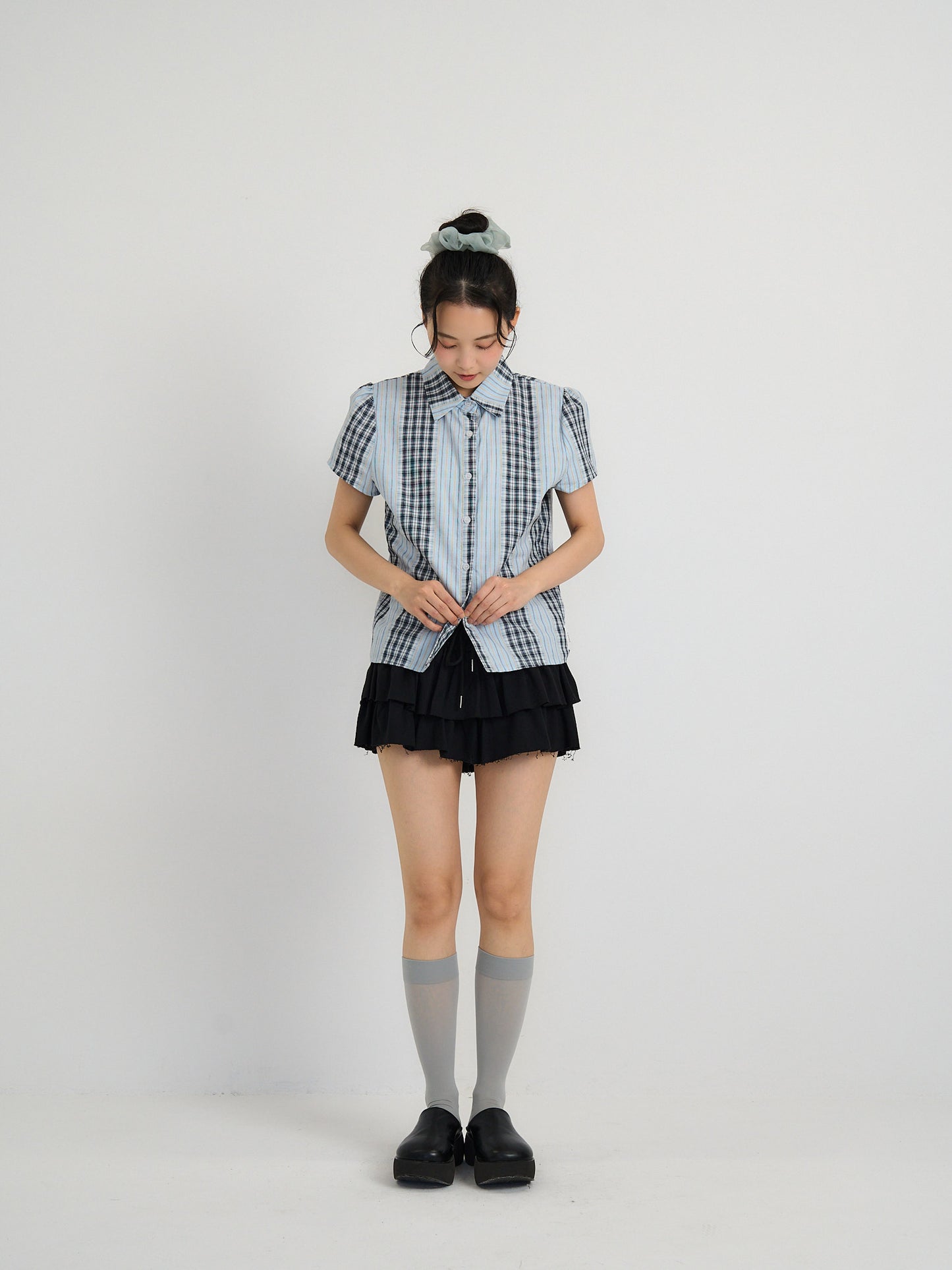 mixed stripe plaid shirt