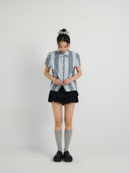 mixed stripe plaid shirt