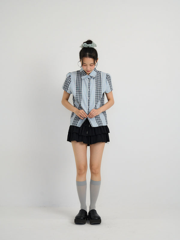 mixed stripe plaid shirt