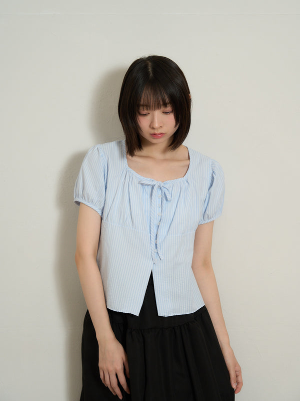 stripe ribbon blouse