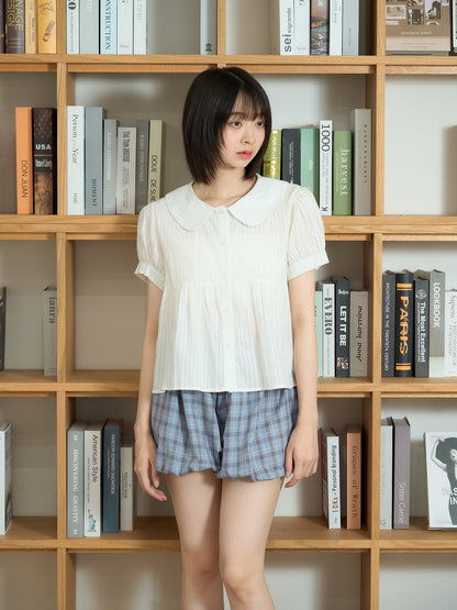 round collar puff blouse