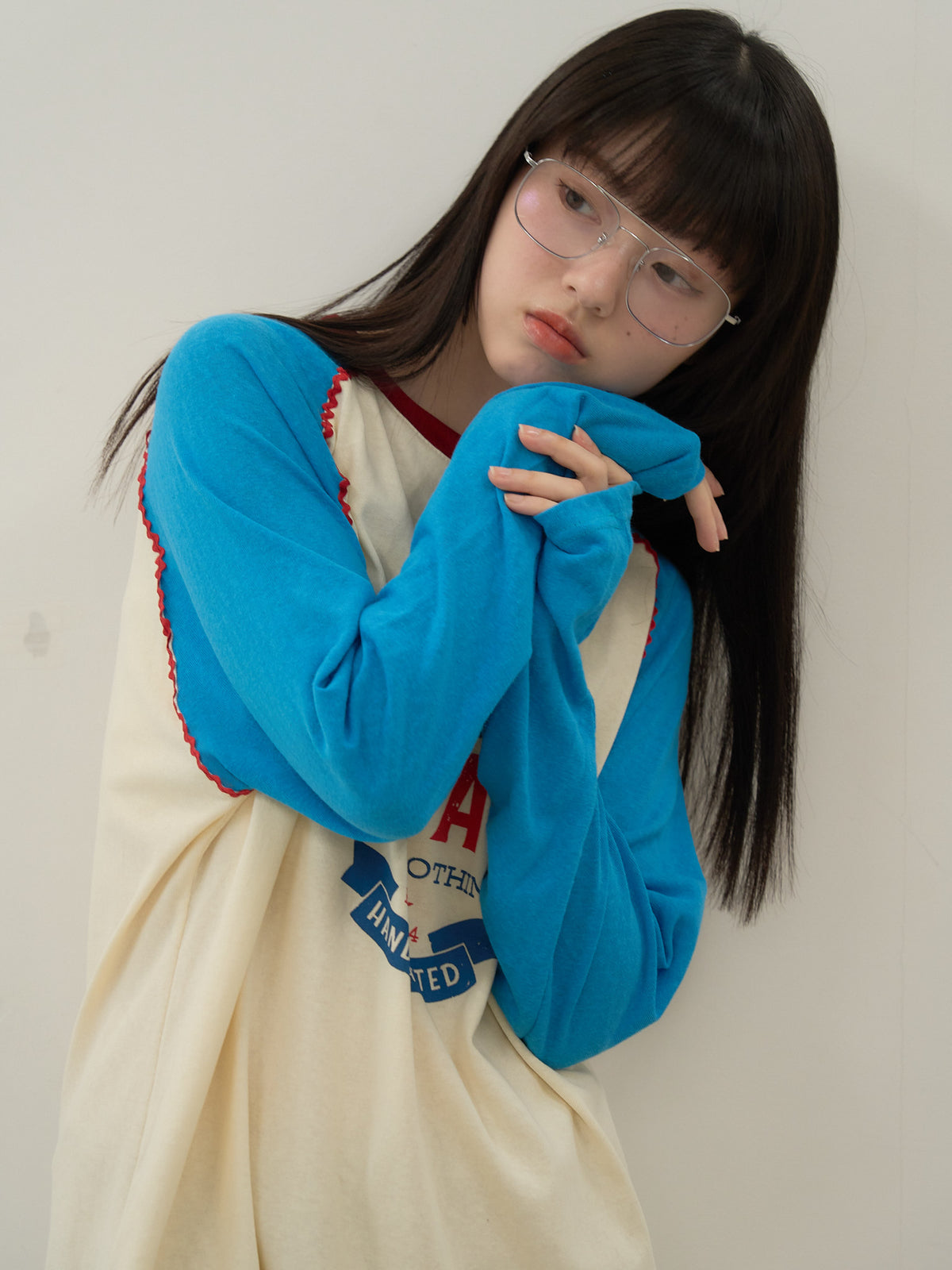 vintage raglan print long  tee