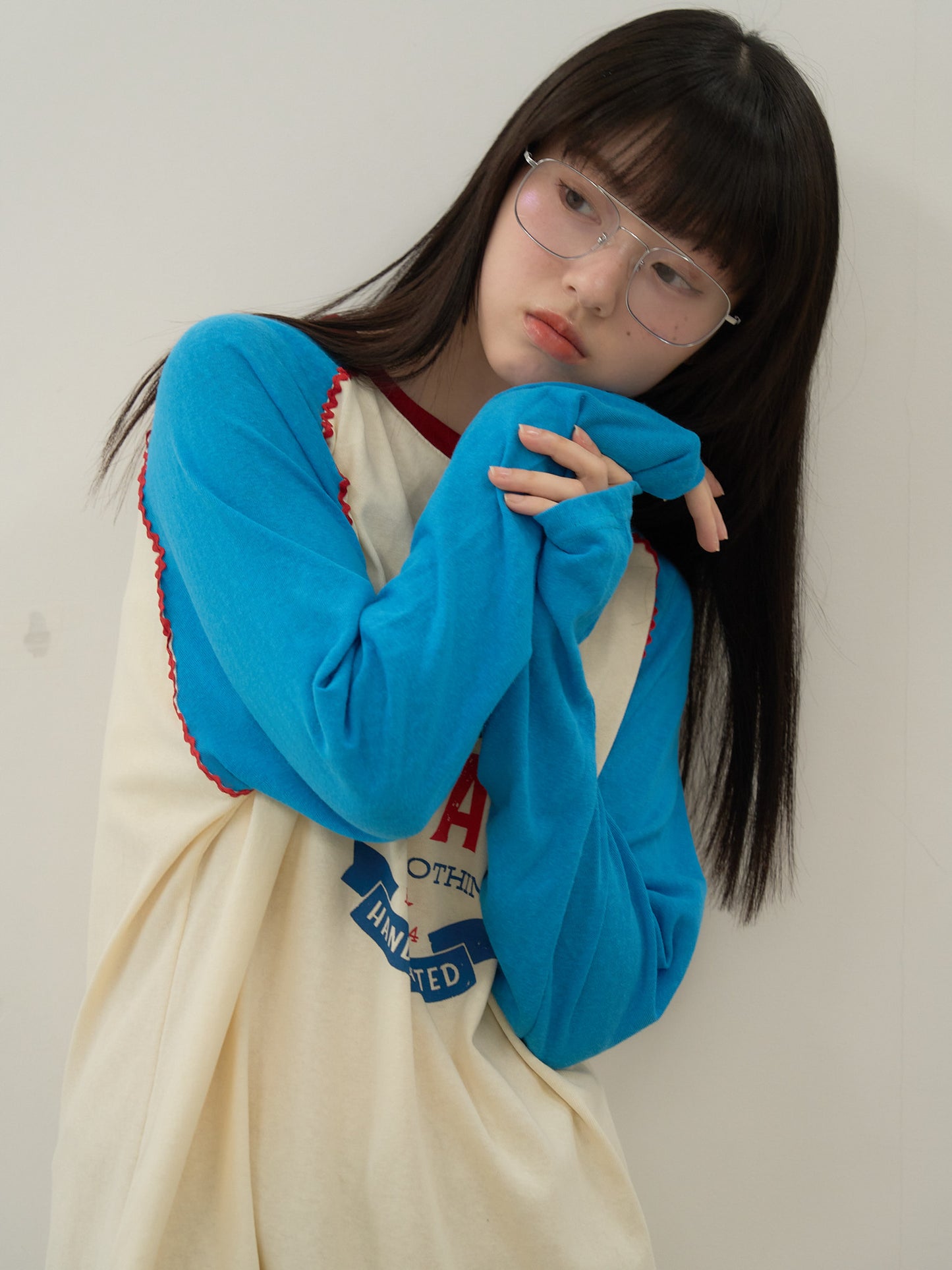 vintage raglan print long  tee