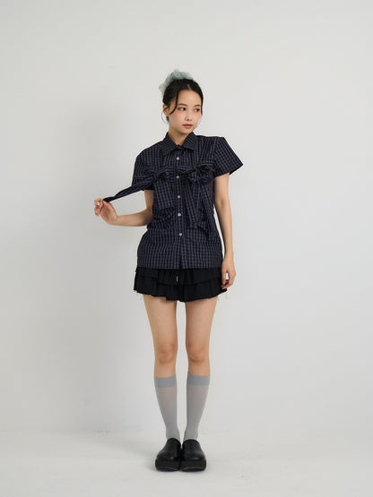 w ribbon check blouse