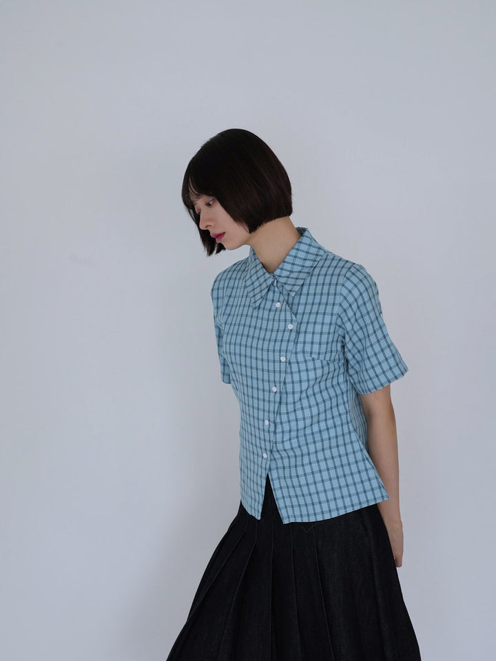 retro check button shirt