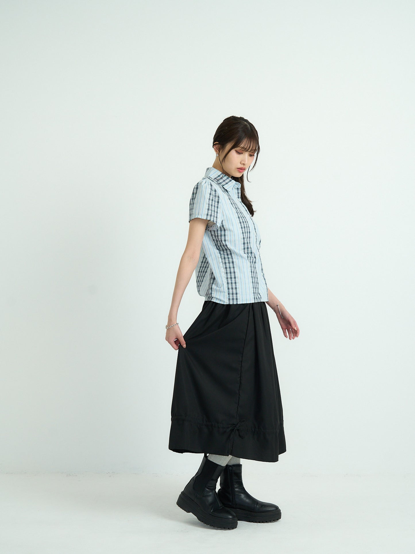 mixed stripe plaid shirt
