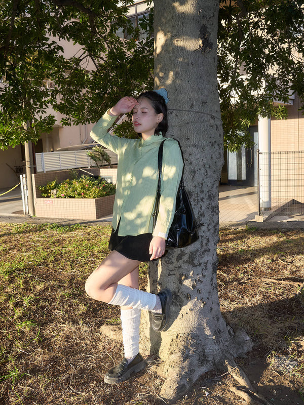 リボン シワ感シャツ カジュアルガーリー レディース Uenui