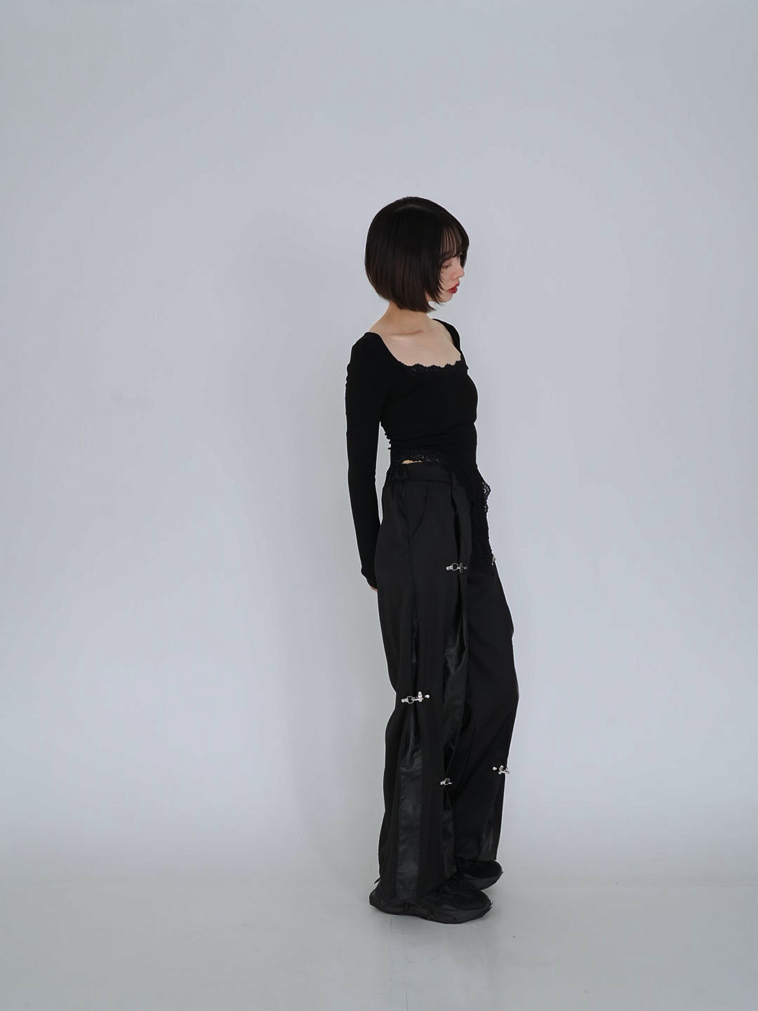 double material pin pants