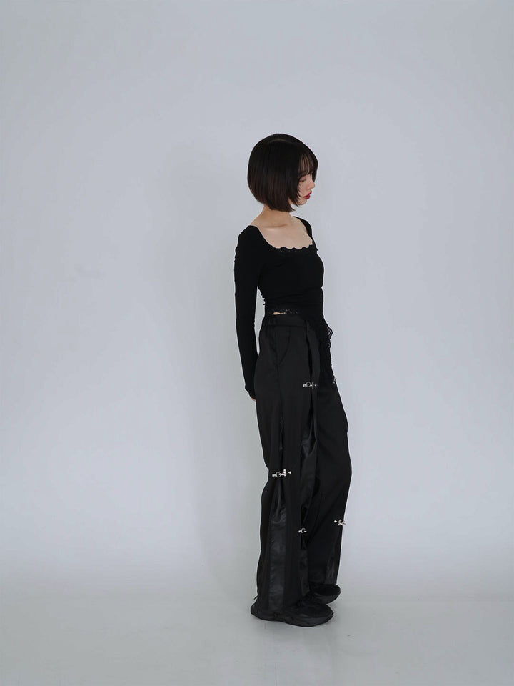 double material pin pants