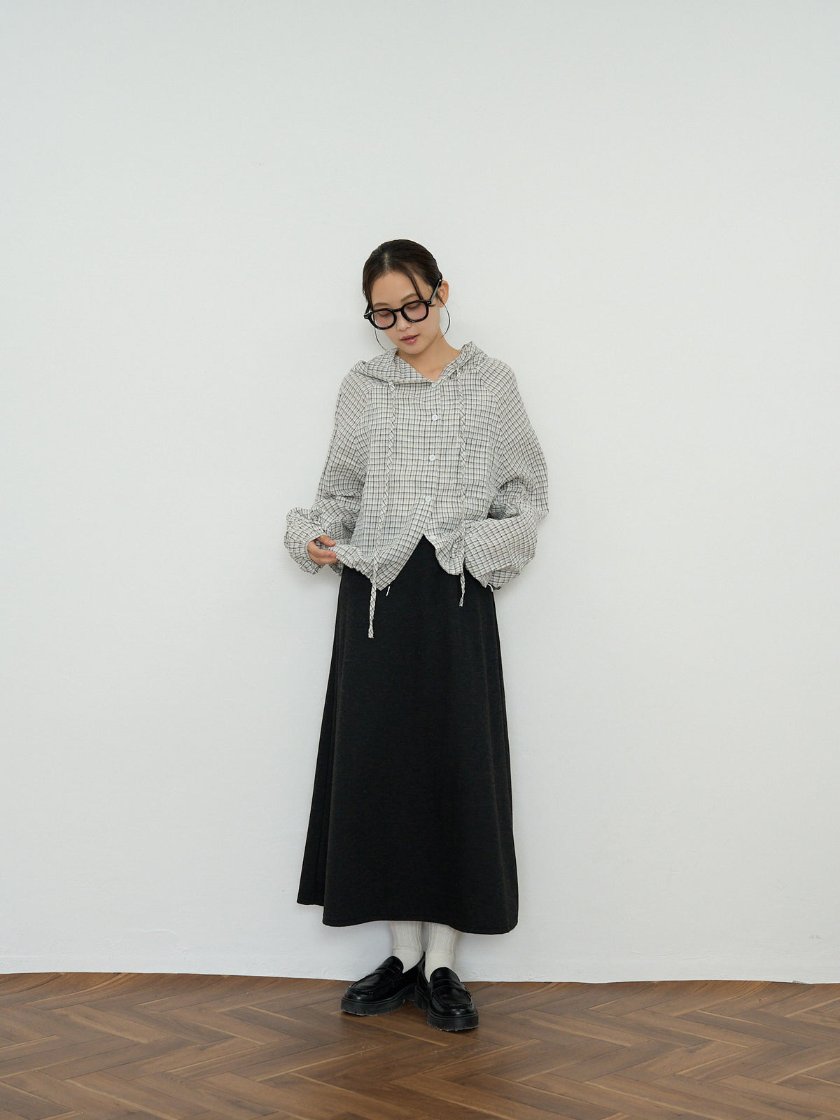 check hooded shirt