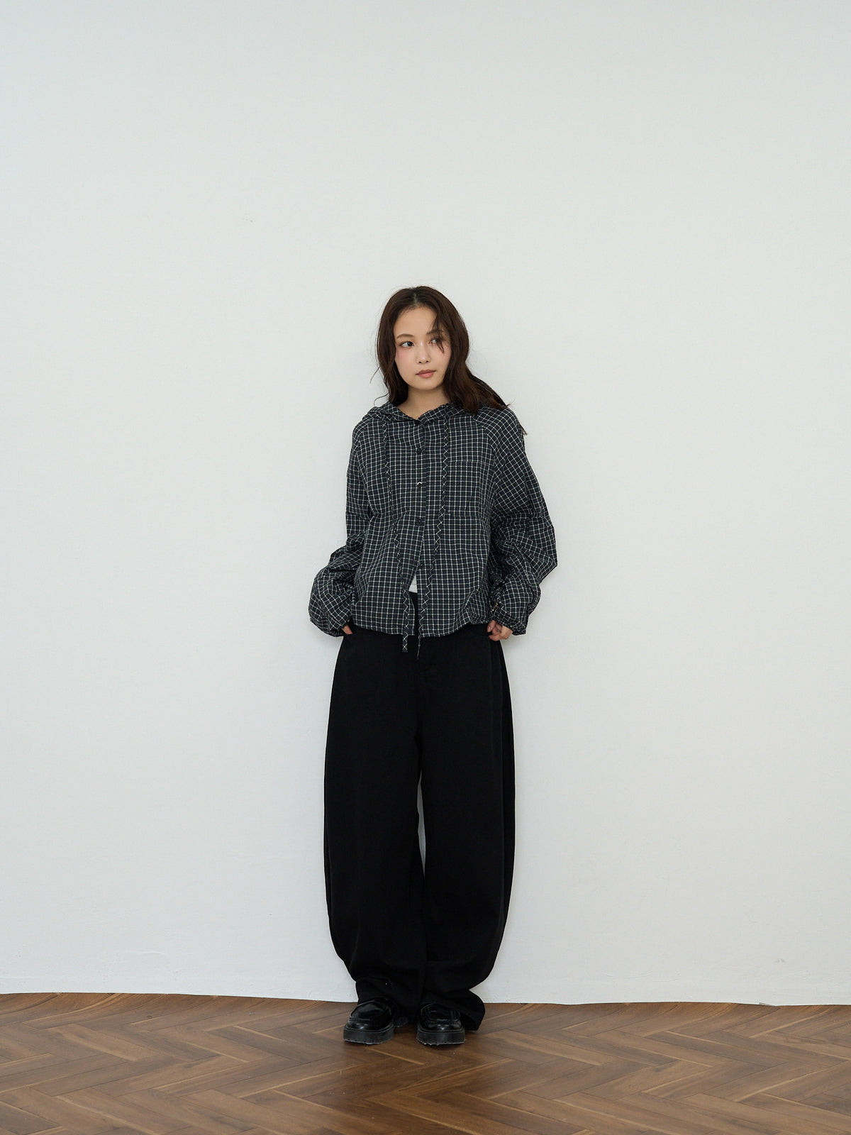 check hooded shirt
