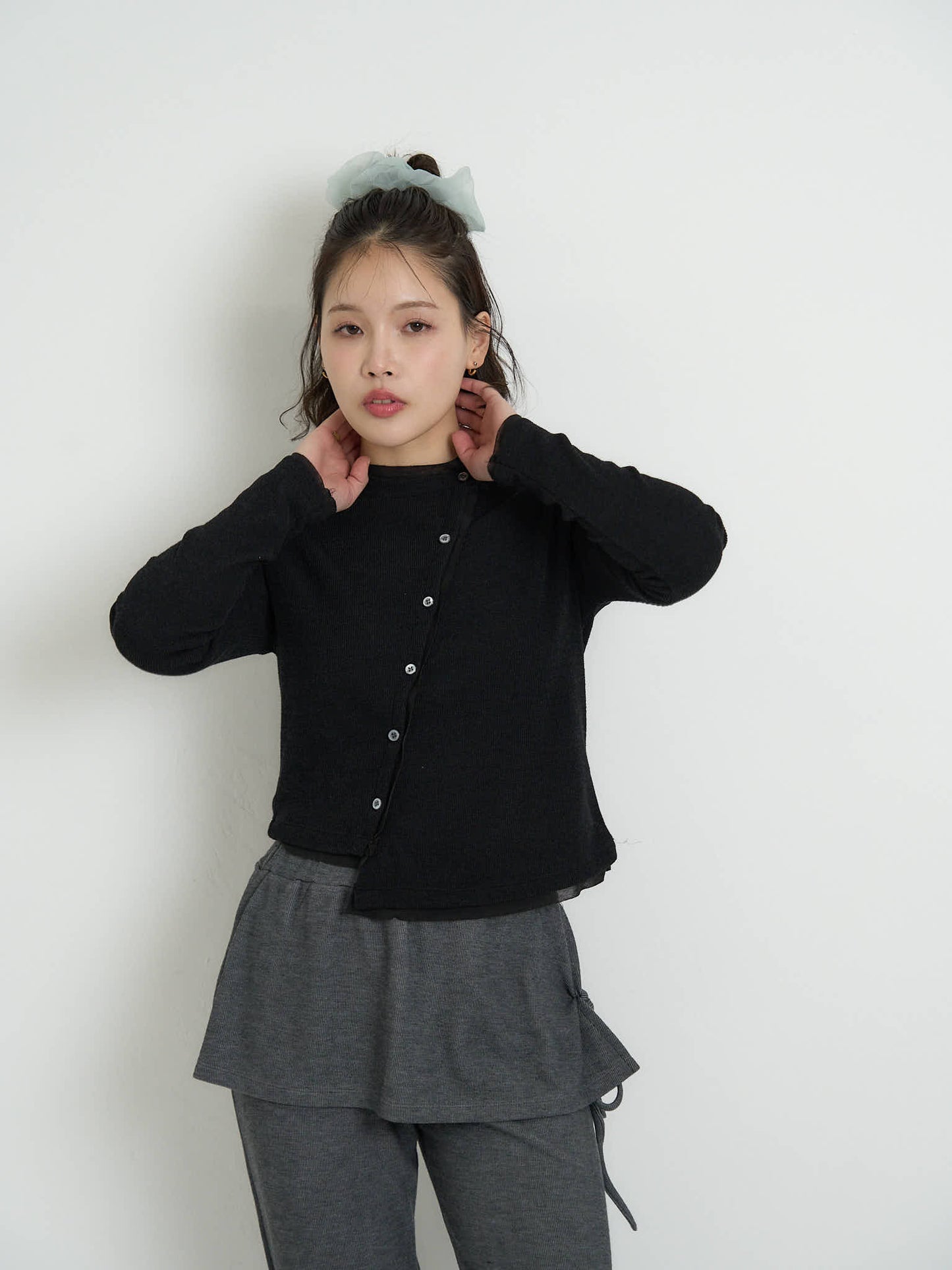 asymmetric button rib cardigan