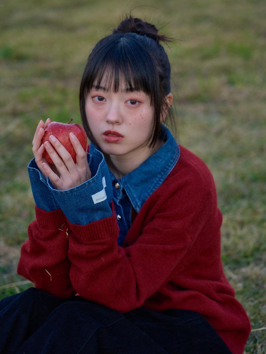 denim collar knit pullover