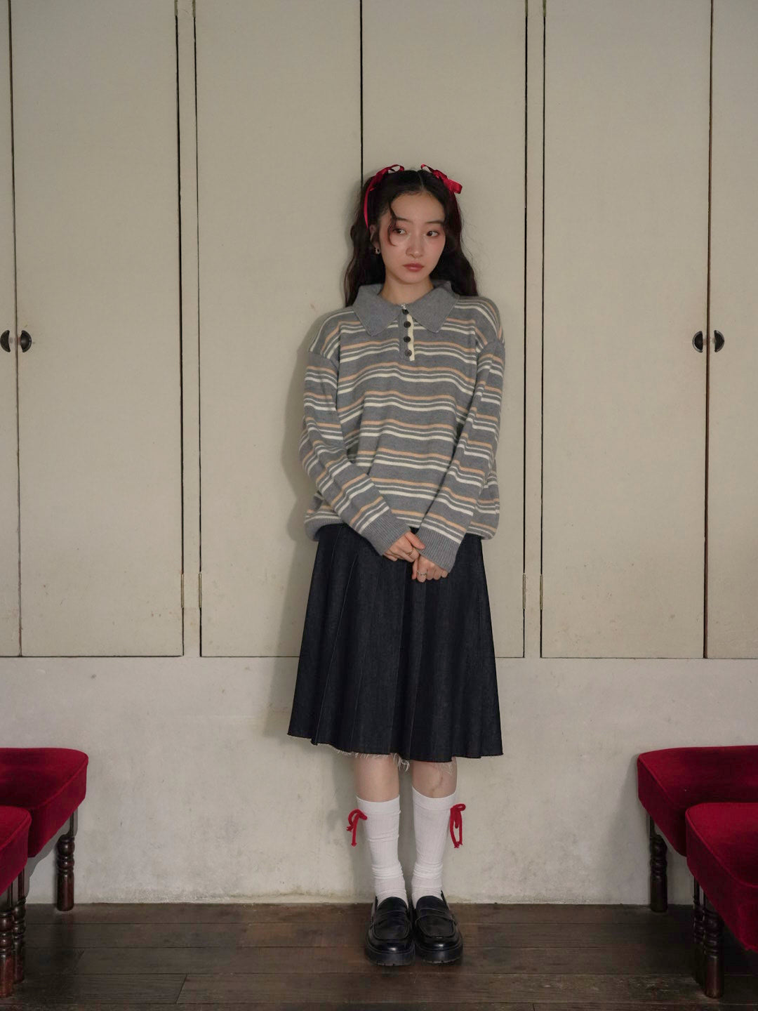 retro stripe collar knit