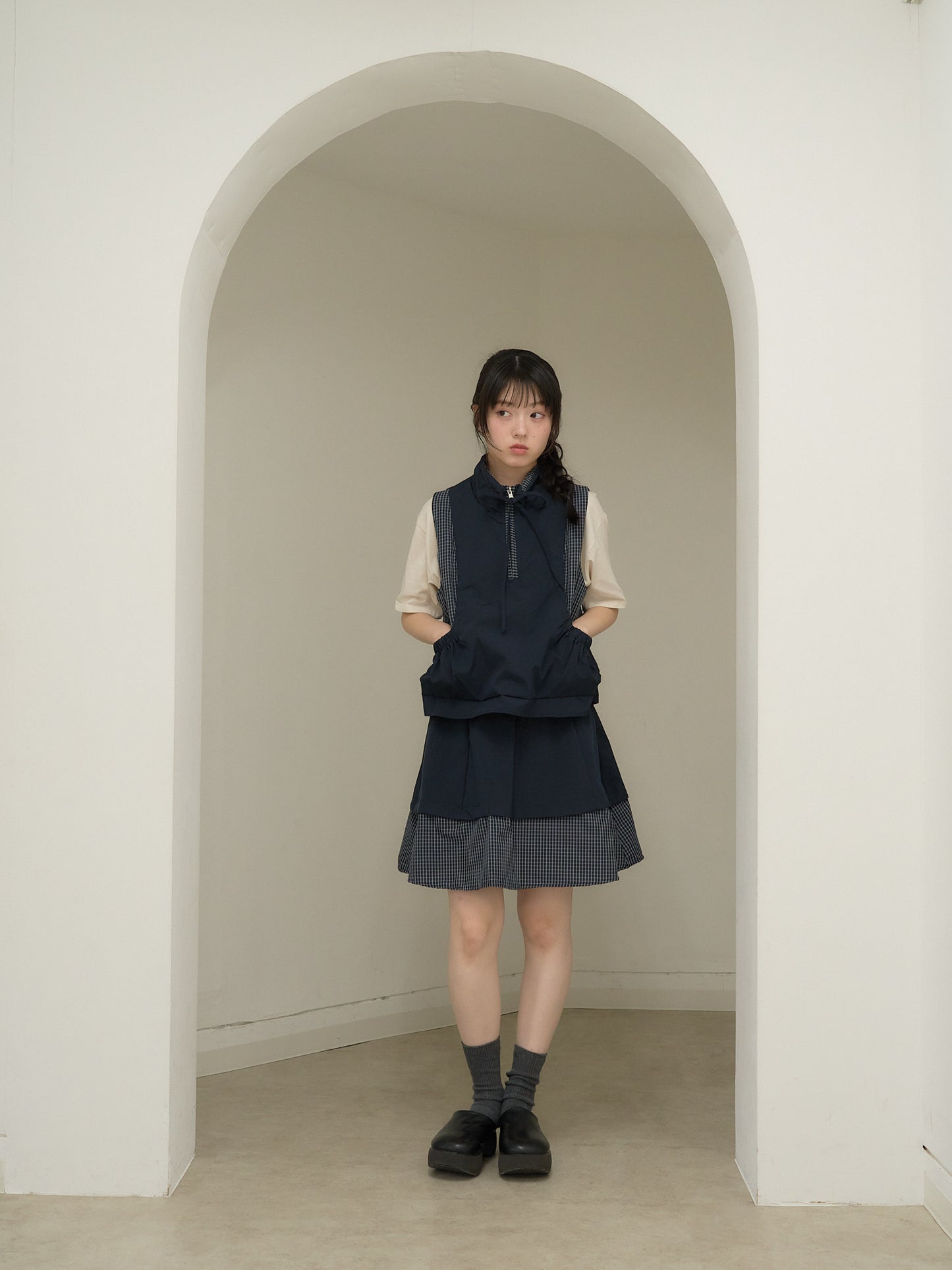 check vest & skirt set