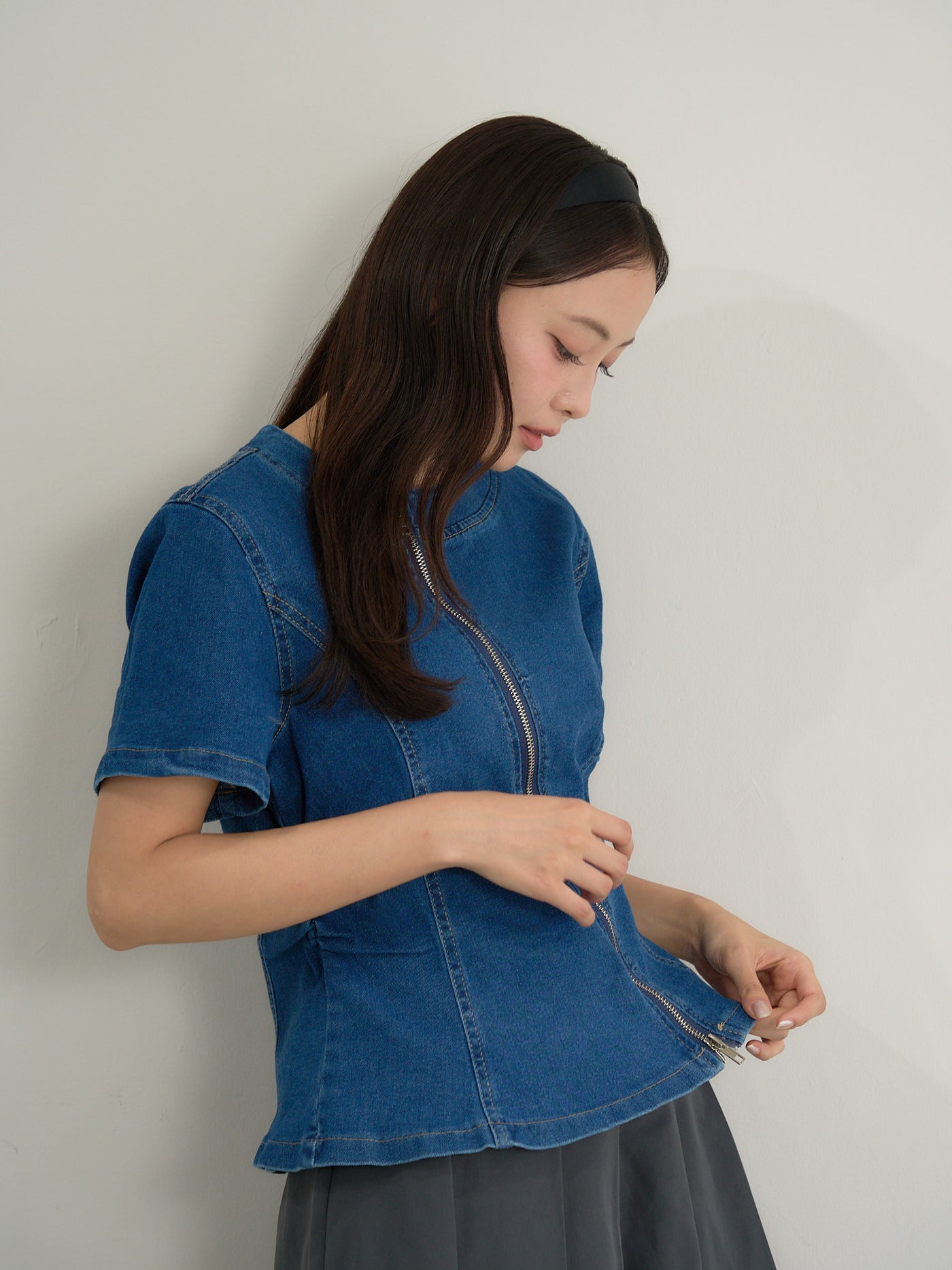 zip denim top