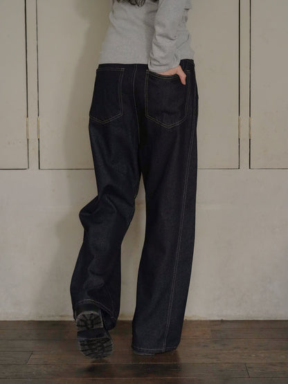 asymmetry button denim pants