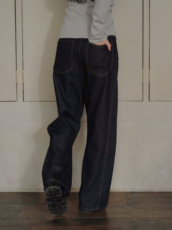 asymmetry button denim pants