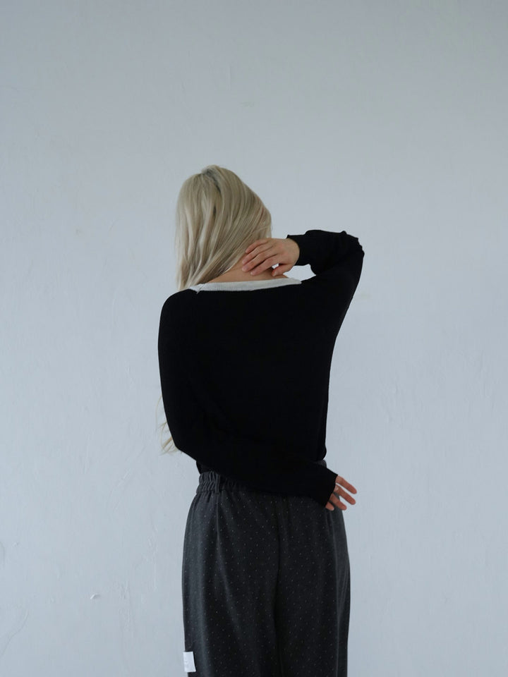 【 10月上旬発送予定 】contrast trim rib knit top