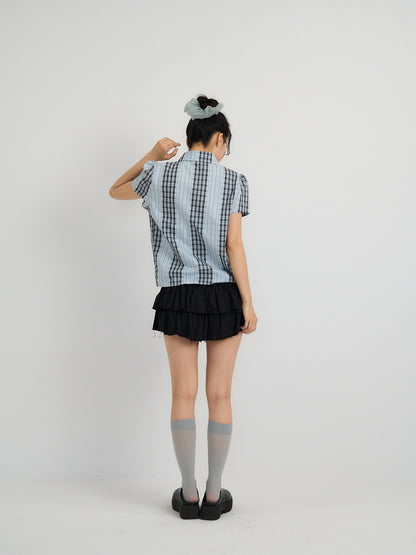 mixed stripe plaid shirt