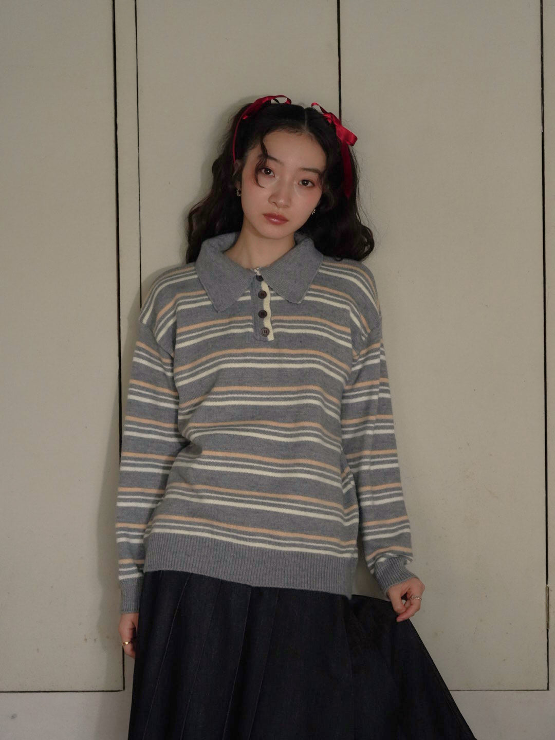 retro stripe collar knit