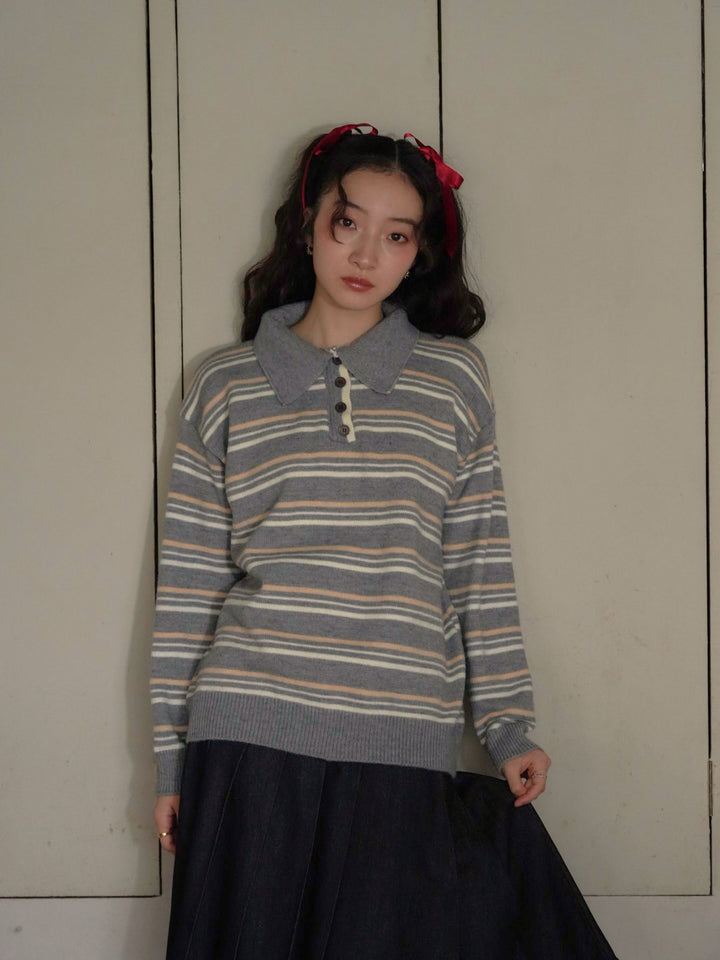 retro stripe collar knit