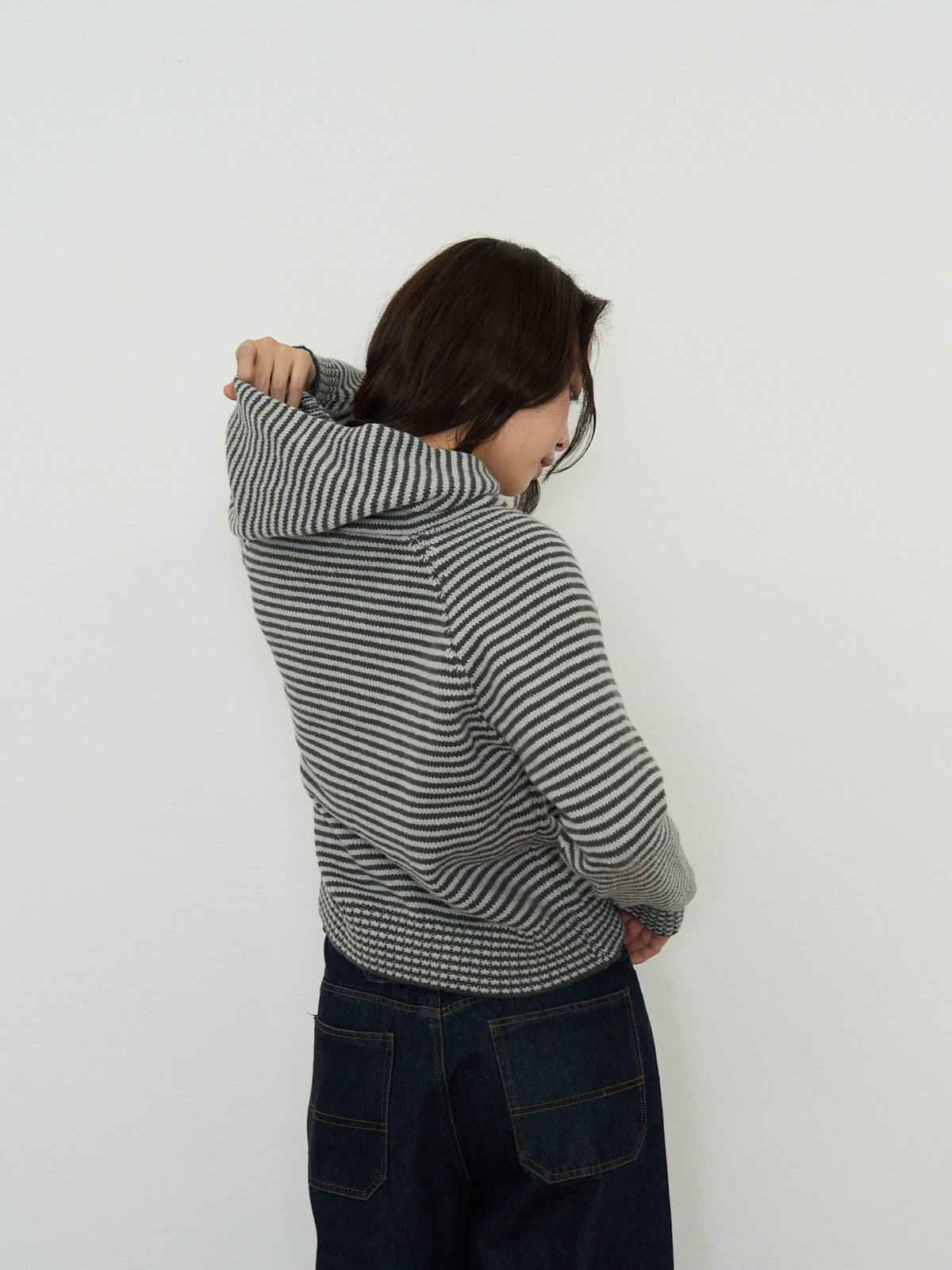 border knit zip hoodie