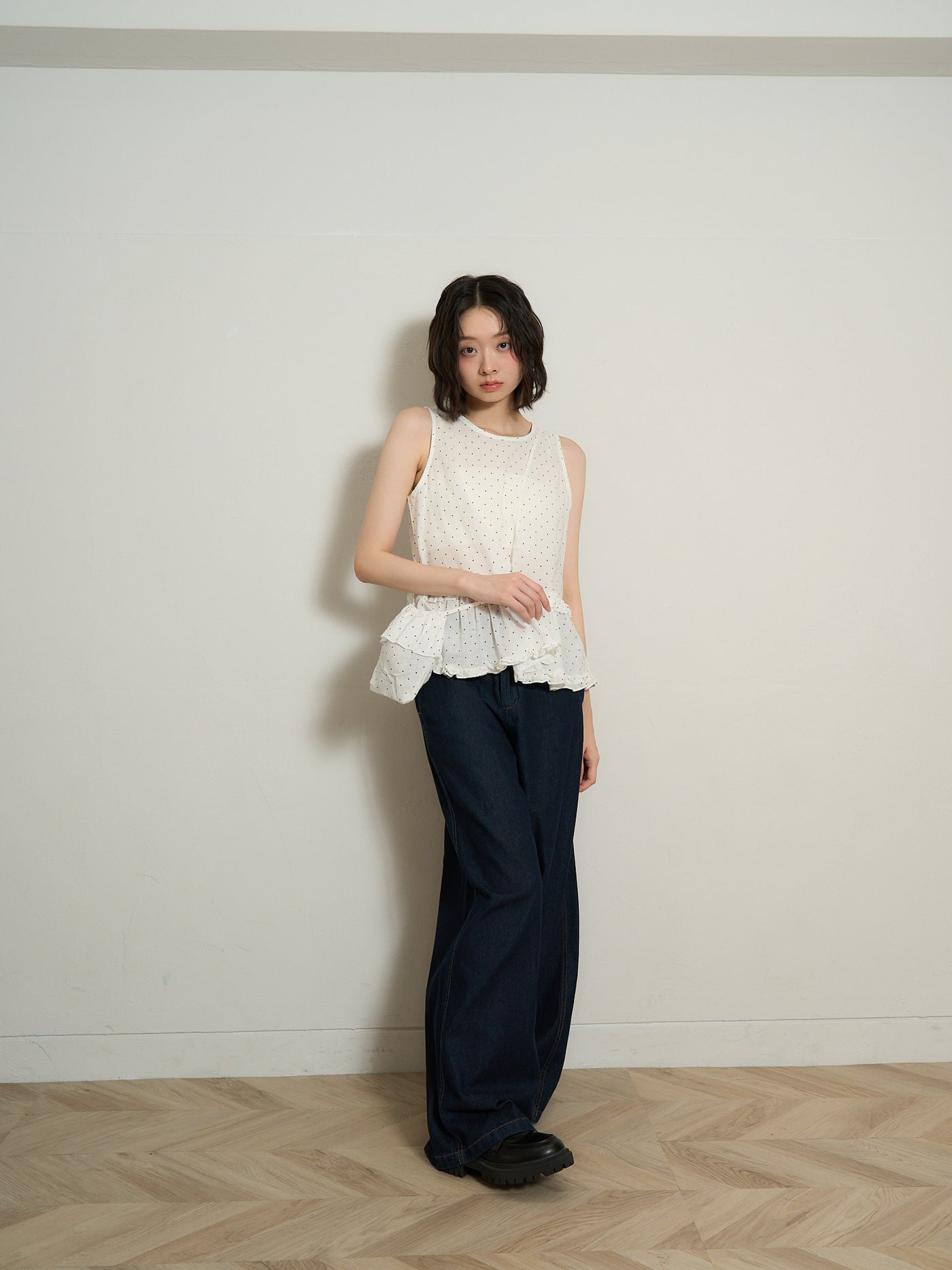 dot sleeveless blouse set