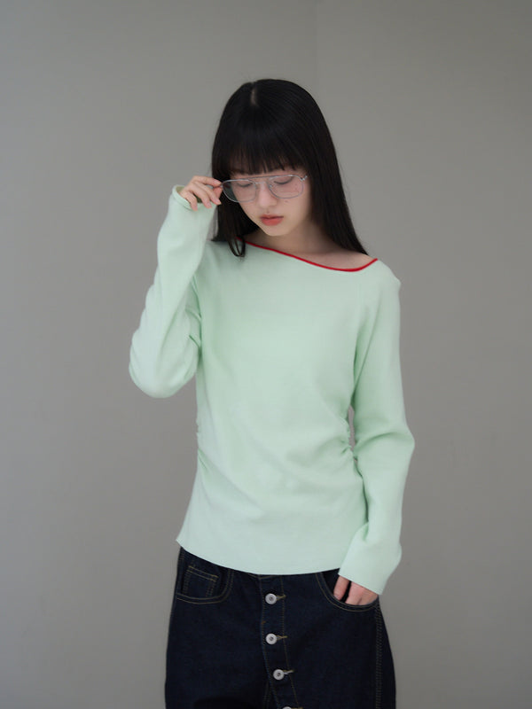 colorblock asymmetry shoulder knit