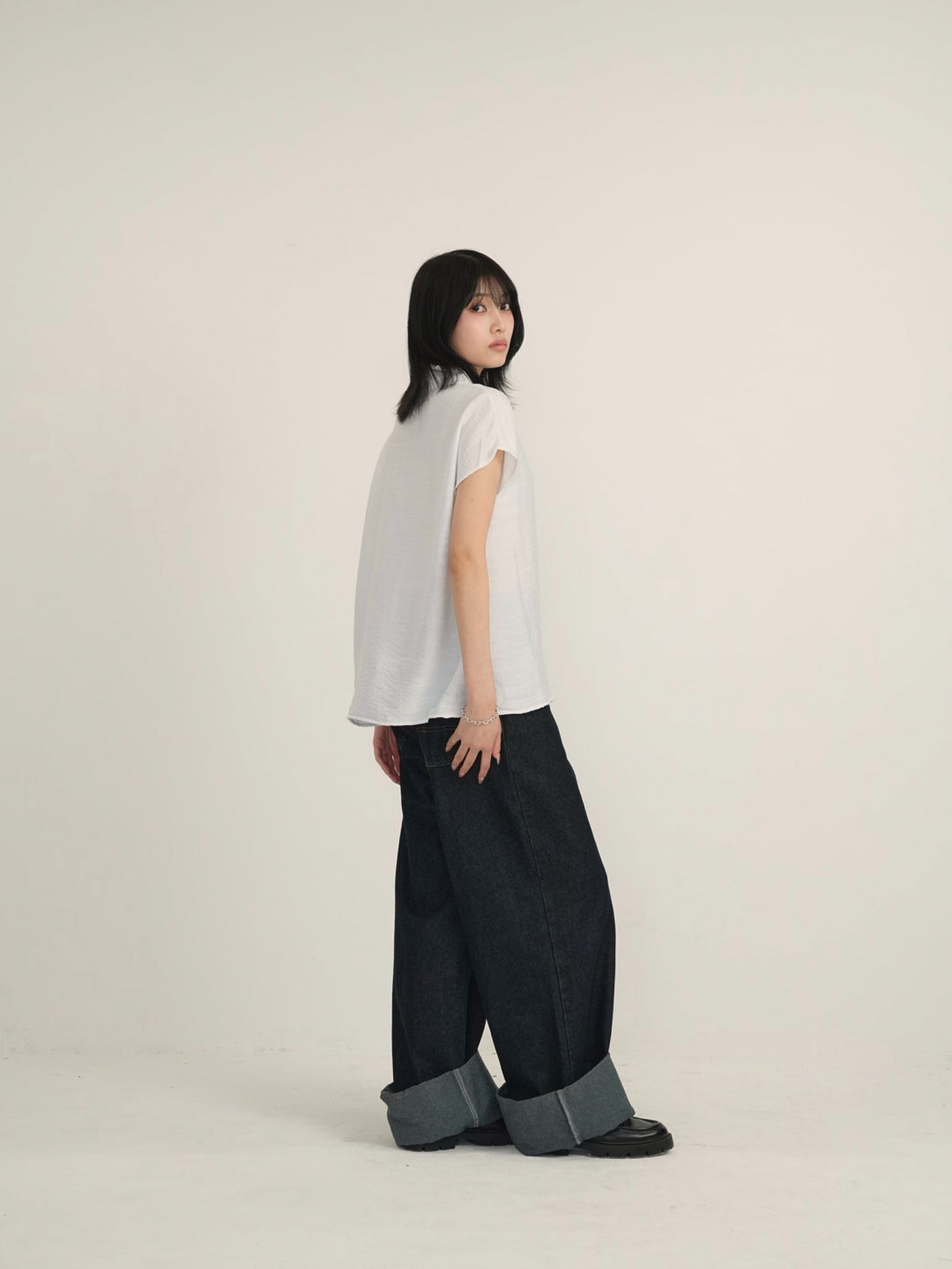 cotton linen stand collar shirt