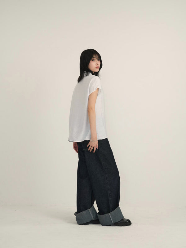 cotton linen stand collar shirt